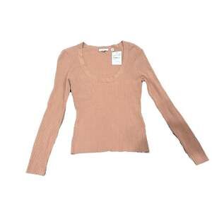 A.L.C. Women's Noah Ribbed Scoop-Neck Long Sleeve Top in Tan, Size S, NWT